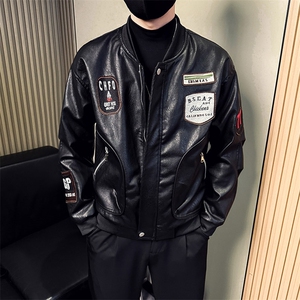 男士皮衣秋季新款棒球领PU皮夹克外套  A368-QY9805-P118图片