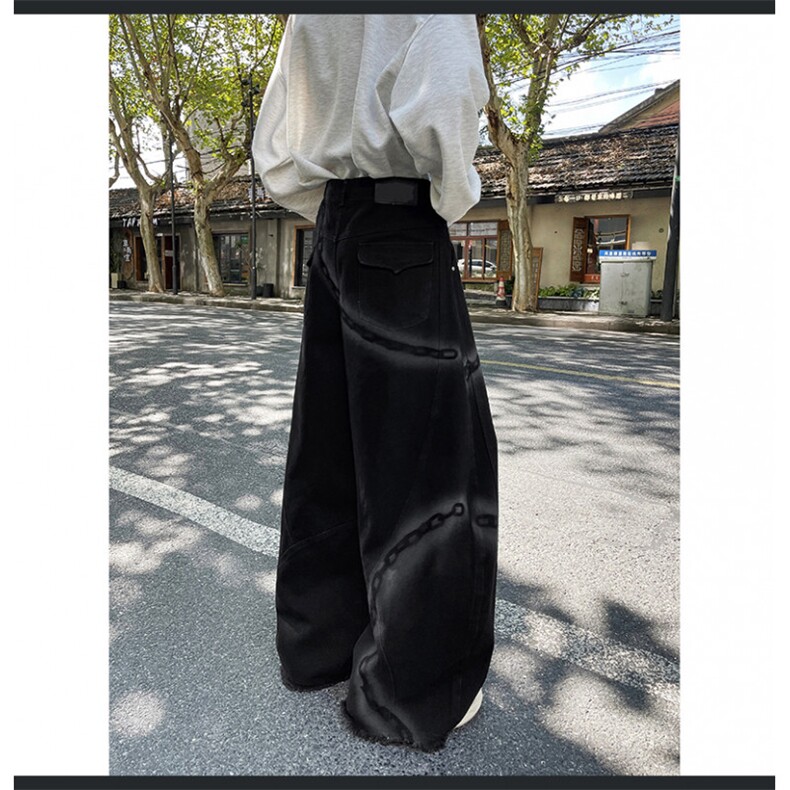 阔腿弯刀牛仔裤男美式廓形高级感直筒慵懒裤子N0384-P58,男装牛仔裤,星座308B-2