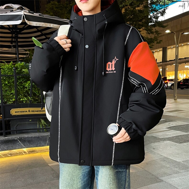 秋冬学院风连帽潮流宽松夹克加绒加厚外套A436-6812-P85145,男装夹克,电商A436
