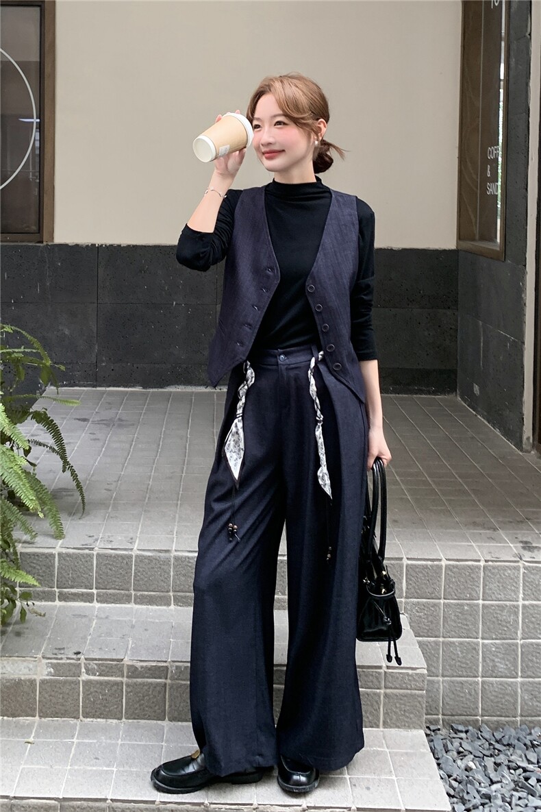 老钱风马甲套装女2025秋季新款超好看高级感气质显瘦阔腿裤两件套,女装套装/套裙,2C236