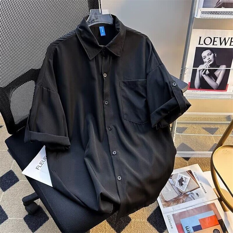 夏季短袖衬衫男港风宽松冰丝凉爽衬衣C2144/P28,男装T恤,电商D202-1
