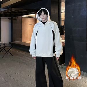 得物品质新款设计反光条纽扣连帽款男士卫衣休闲p70加绒p80图片