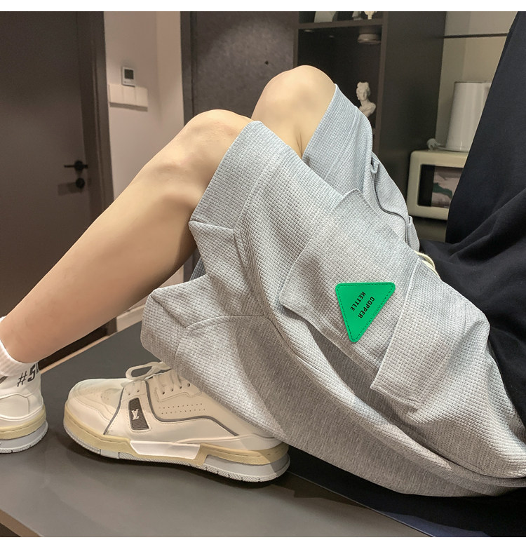 K6070/P35夏季华夫格立体多口袋工装松紧系绳短裤男大码中裤男裤图片