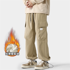 特P40无差价改加绒设计感伐木裤大码抽绳束脚裤男K1179J加绒图片