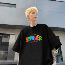 260克重磅超质感纯棉天猫抖音港风男落肩短袖T恤T2021P35控58，男装T恤，星座225-5