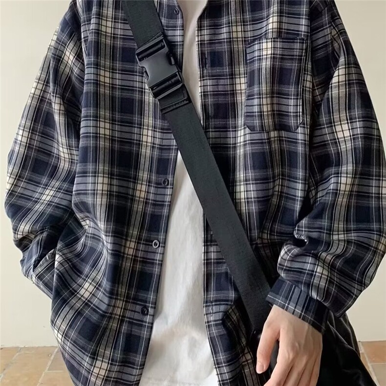 格子长袖衬衫男日系复古潮宽松休闲衬衣外套衬衫网图CS40-P35有货,男装衬衫,星座302B