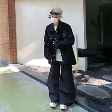 黑色毛边牛仔外套男款工装夹克cleanfit美式牛仔衣褂子CY508/P72，男装工装外套，星座506