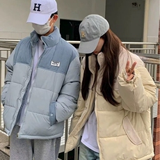 灯芯绒拼接棉服情侣女冬季2025新款宽松oversize棉衣加厚短款外套，男装棉衣，星座218-8