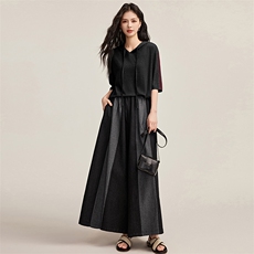 新款通勤休闲松弛感原创设计百搭针织上衣+拼色阔腿牛仔裤套装女，女装套装/套裙，宝儿家