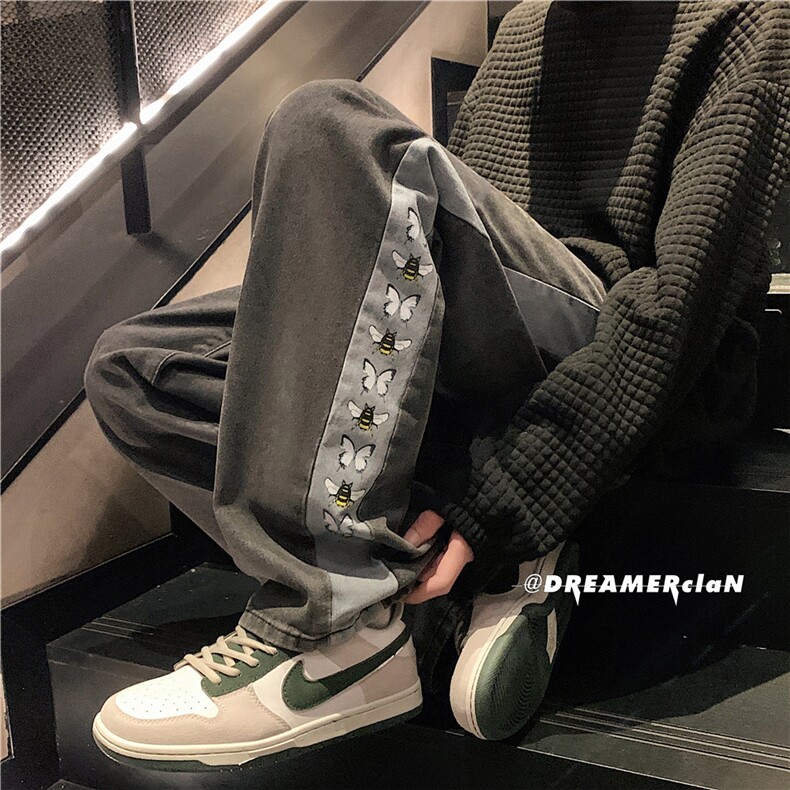 k1006-p55-控78M-5XL拉链拼色黄泥在高阶宽松大码牛仔裤cityboy,男装牛仔裤,星座116