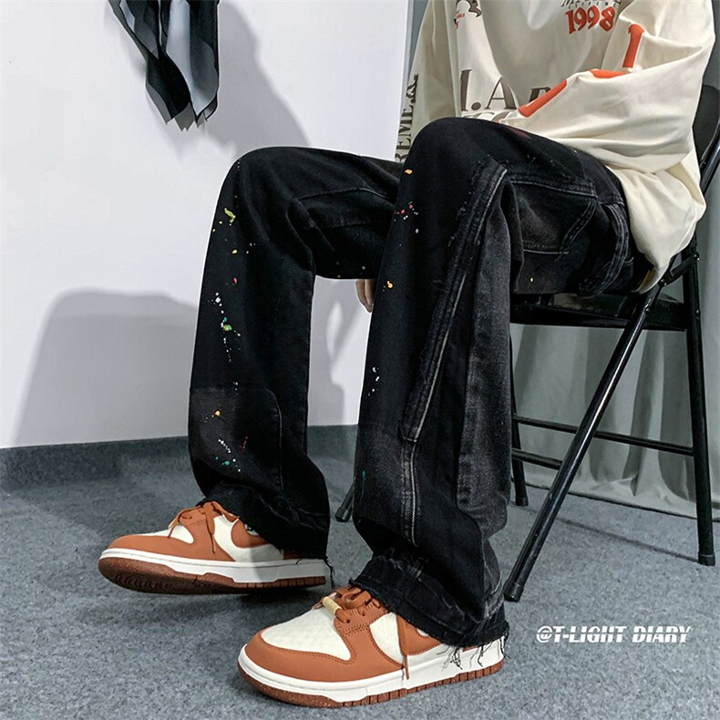 B221美式ins高街小众个性款喷墨小脚牛仔裤LK22084-P70控98,男装牛仔裤,电商B221