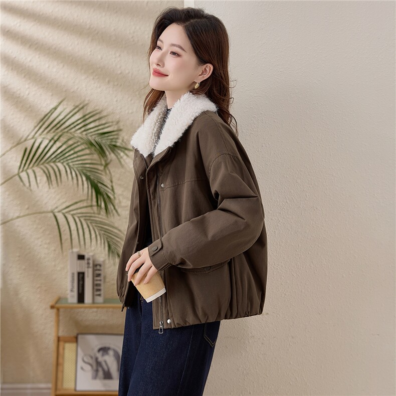 毛绒娃娃领短款棉服女2025冬季新款加厚保暖外套洋气减龄宽松棉衣,女装棉衣/棉服,涵誉
