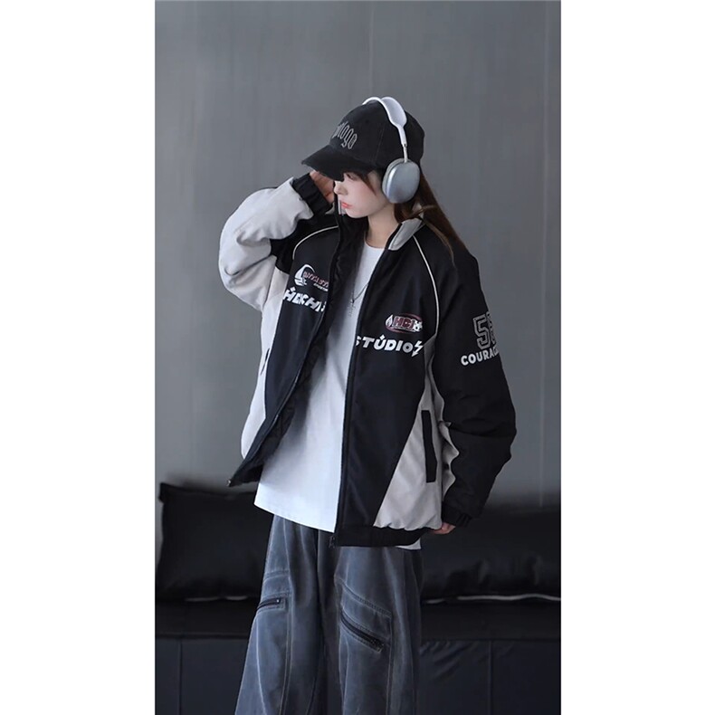 抖音视频截图只展示大货 印花立领机车潮牌棉服77950特P85图片