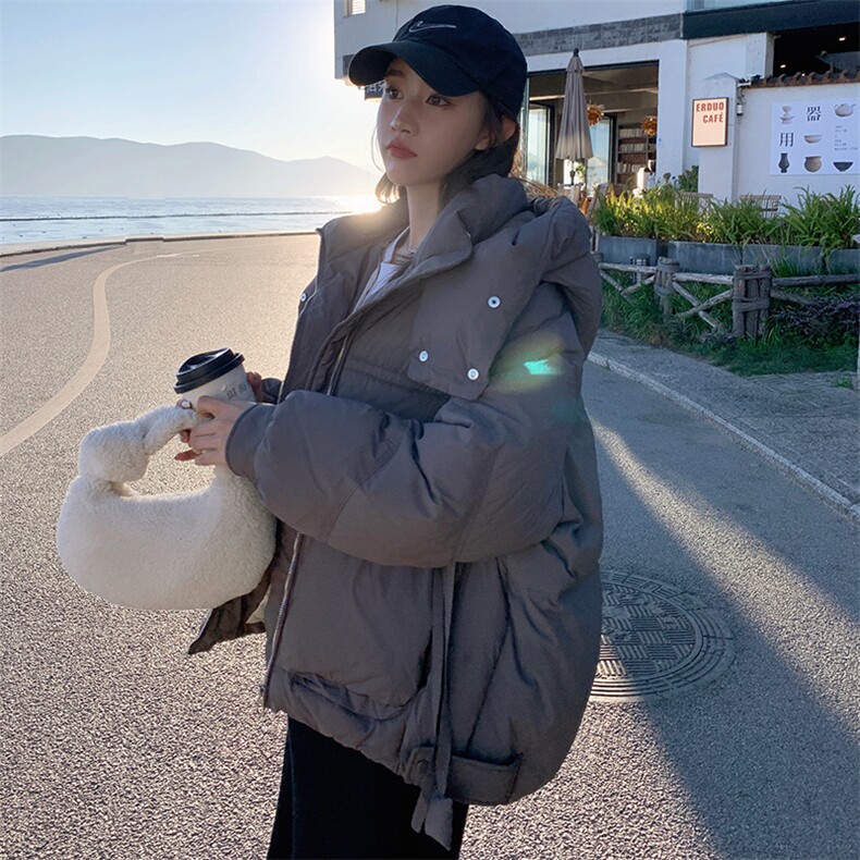2023年冬装新款高级感灰加厚保暖宽松休闲小个子短款羽绒服女图片