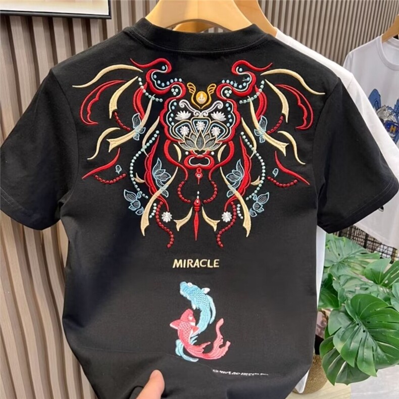新款~短袖t恤男夏季韩版重工刺绣简约半袖上衣宽松休闲潮牌体恤衫图片