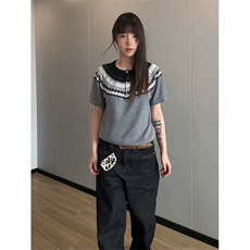 网图有货夏季费尔岛亨利领针织衫短袖T恤男女老钱风上衣A637-P45，男装T恤，星座1505