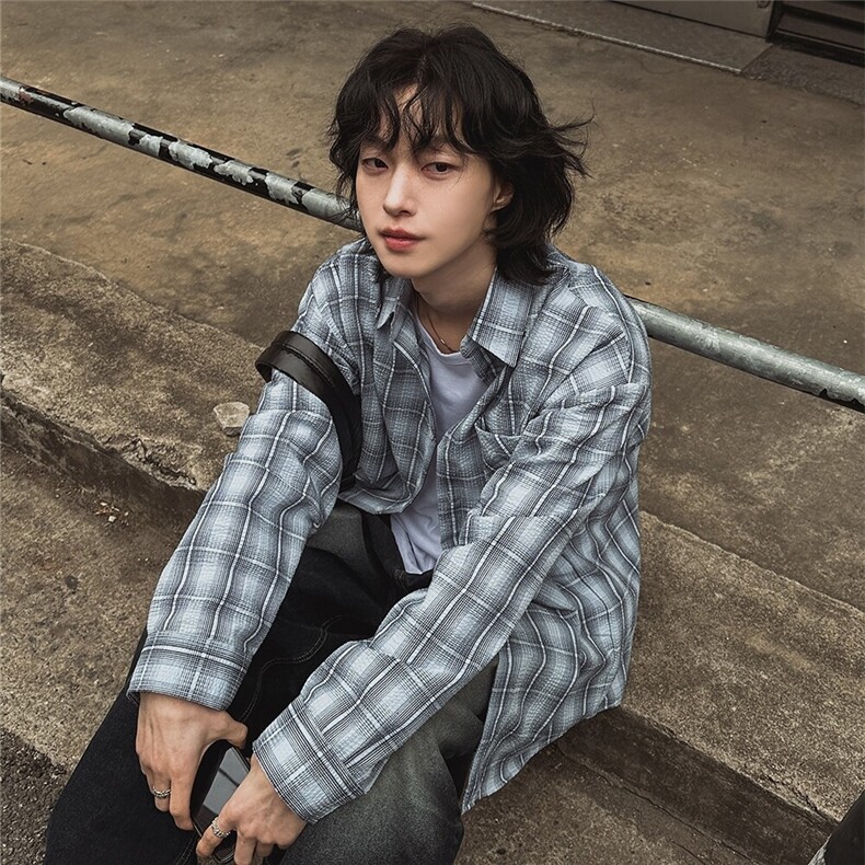 美式格纹长袖衬衫男女夏季宽松多巴胺情侣衬衣休闲防晒外套931P50图片