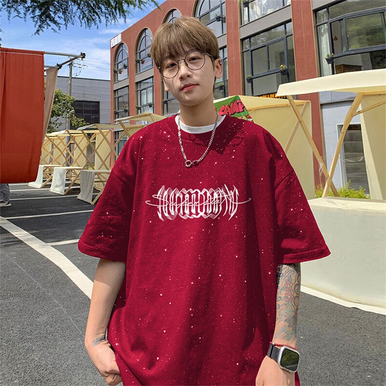 可48小时发货支持抖音得物来样二开美式满天星亮片短袖T恤MTX653,男装T恤,电商A486-1
