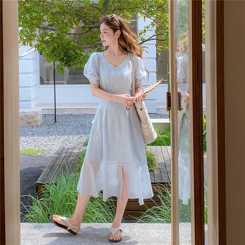 夏季新款温柔风重工刺绣拼花边巨好看连衣裙女182A-8708P145K198,女装连衣裙,浙宝182A