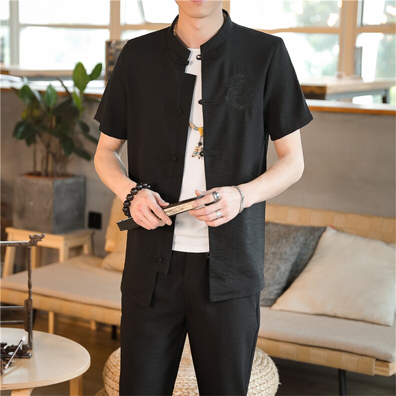 夏季套装男士两件套风复古唐装名族风T恤A334-TZ010-P65,男装民族服装,电商B339(原A334）