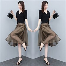 今年流行裙子两件套2024新款女装夏季时尚气质夏装半身裙子套装潮，女装套装/套裙，时尚风爆