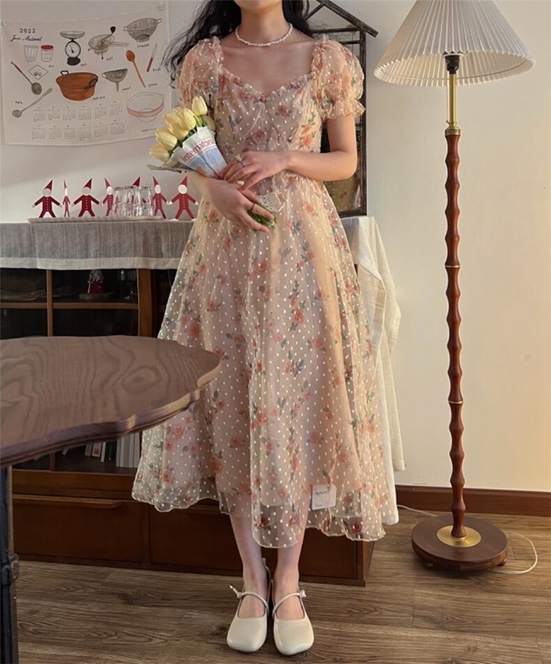 法式桔梗连衣裙，女装连衣裙，Mu Mu