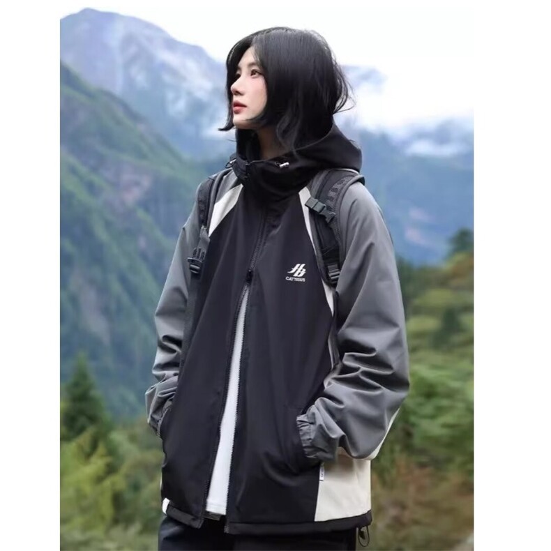 春秋款户外机能插肩袖夹克男女复古潮流冲锋衣小众拼色防水外套男,男装夹克,星座1210-1