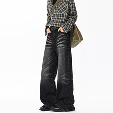 重工猫须磨白水洗做旧牛仔裤190男高个子加长微喇休闲阔腿裤KZ094，男装牛仔裤，电商B312