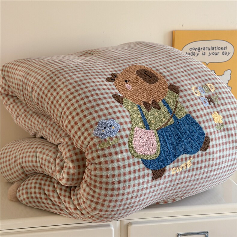 新款格调牛奶绒毛巾绣豆豆被系列，被套/被芯，一起卖家纺