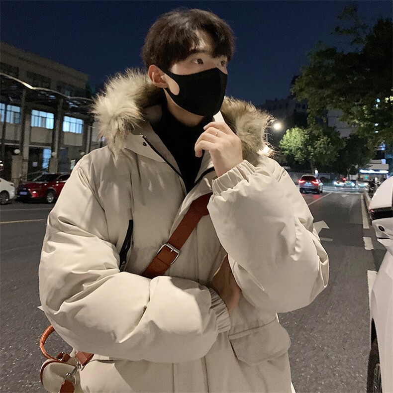 抖音得物港风长款棉服男女款长款毛领连帽棉服加厚保暖D017-P125,男装棉衣,星座717