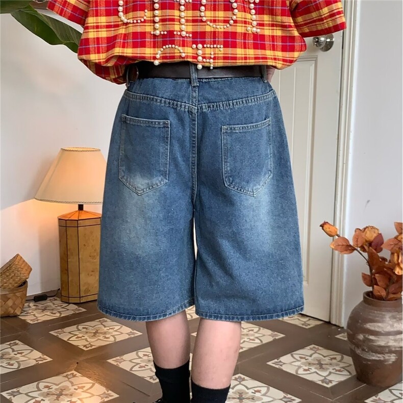 夏季趣味刺绣水洗牛仔短裤男美式街头宽松休闲百搭情侣直筒五分裤,男装牛仔裤,星座1210-1