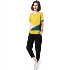 2022夏季新款气质圆领时尚T恤套装宽松显瘦两件套，女装套装/套裙，深水步
