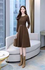 现货，冬季拉毛弹力呢料连衣裙，女装连衣裙，金典明美