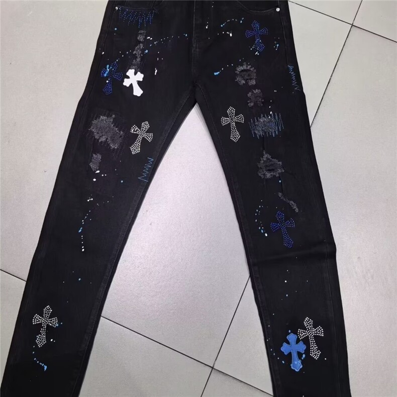 1506/QC10650/P59欧货轻奢刮烂破洞补丁牛仔裤,男装牛仔裤,星座1506
