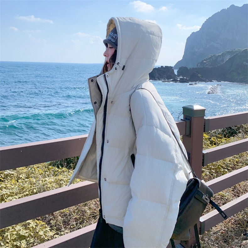 韩版宽松时尚减龄连帽羽绒服女冬季2025新款气质减龄白鸭绒面包服,女装羽绒服,2D013