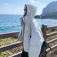 韩版宽松时尚减龄连帽羽绒服女冬季2025新款气质减龄白鸭绒面包服，女装羽绒服，2D013