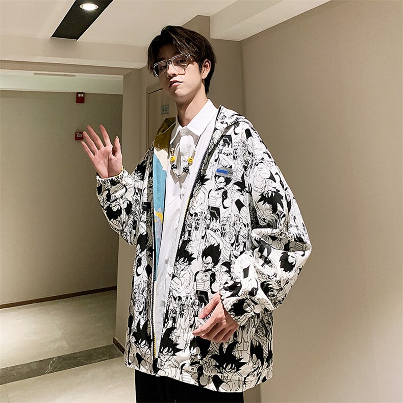 港风泼墨两面穿夹克男秋季卡通印花连帽外套A090-JK69p115限138,男装夹克,电商A089-1