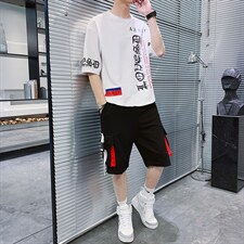 夏季新款短袖T恤套装运动休闲宽松潮流两件套男装F178P70，男装休闲套装，电商A086