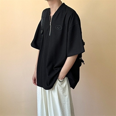 现货-夏季新品半拉链华夫格短袖男潮牌百搭宽松T恤-AT23008-P55，男装T恤，电商A351