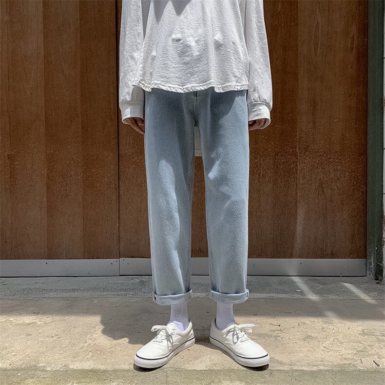 港风秋季新款百搭牛仔裤男韩版宽松直筒九分裤休闲裤K805/P45,男装牛仔裤,电商D202