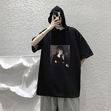 LD54122-P45连帽短袖t恤男大码胖子带帽五分袖中袖大皂风，男装T恤，电商A040