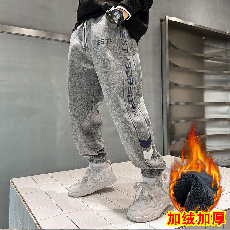 冬季新款童装男童休闲加绒加厚字母印花运动裤A068-MDSK76-TP65，女装休闲裤，电商A068