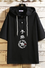 LD54070-P45连帽短袖t恤男大码胖子带帽五分袖中袖砖墙挂拍，男装T恤，电商A040A