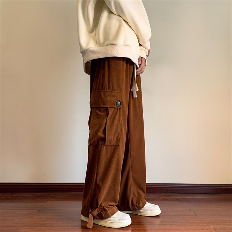 2026秋季新款复古灯芯绒工装裤直筒抽绳休闲裤女男A021-K77-P60,男装工装外套,电商A021