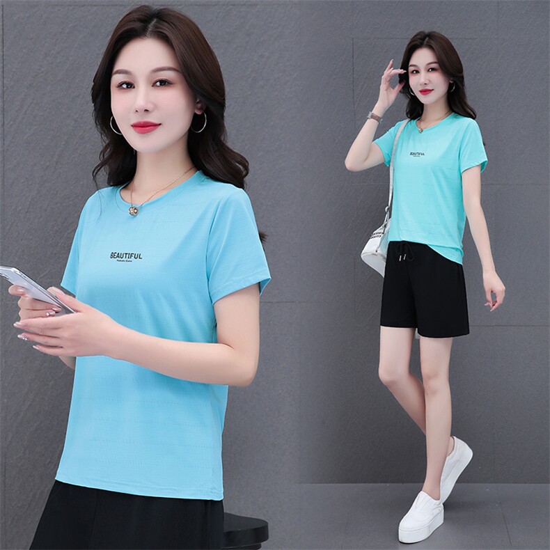 燕颉冰丝短袖短裤运动套装女夏季2023时尚休闲中年女士速干两件套，女装运动套装，燕颉服饰
