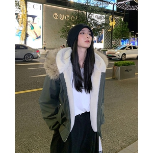 现货重磅boxy短款棉衣座山雕大毛毛领男女棉服水洗工装厚外套图片