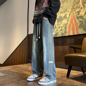 !2025秋冬三条杠贴标牛仔裤男阔腿裤815A-XKZ315-特P50控78图片