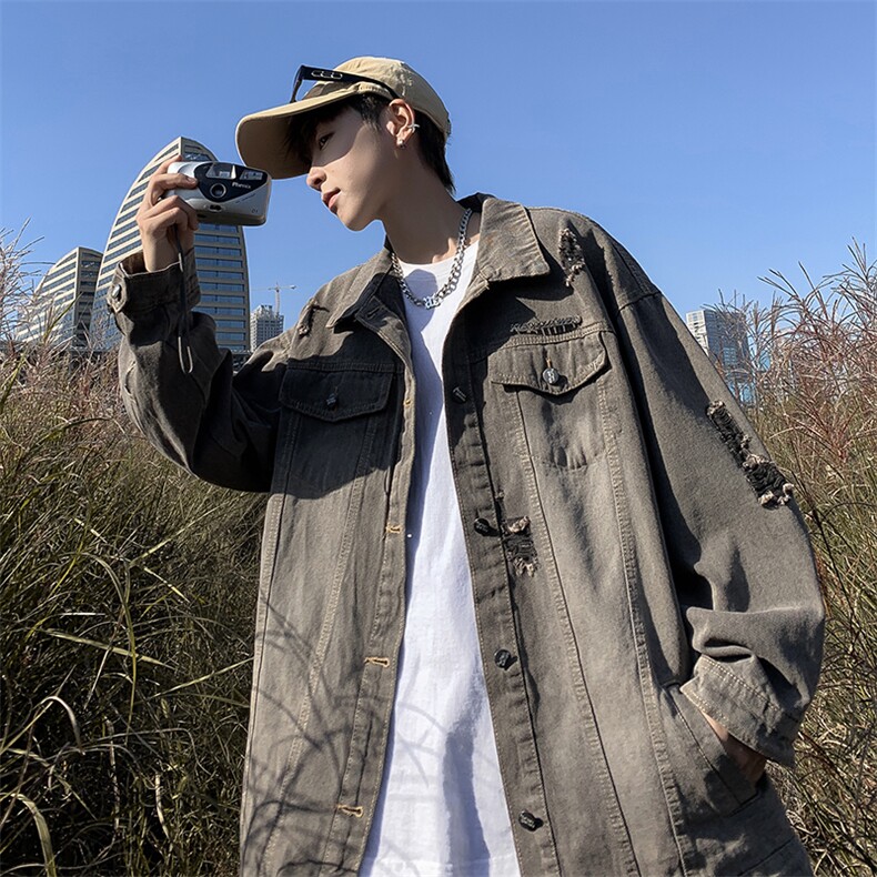美式复古牛仔夹克外套男女秋冬24新款宽松百搭水洗破洞开衫上衣潮,男装夹克,星座505-2（原电商A260-1)