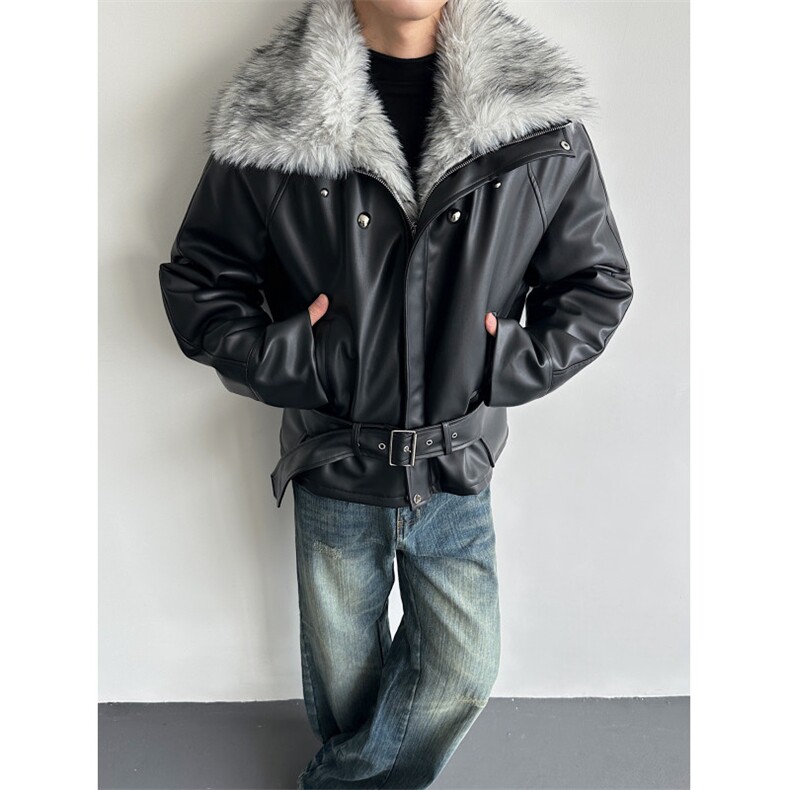 25解构仿狼毛毛领加厚棉服外套冬季铆钉高领短款皮衣mj1102-p188,男装皮衣,电商B288