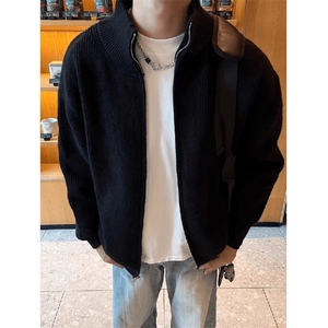 重磅秋冬北极绒双拉链毛衣开衫美式复古休闲慵懒风宽松针织衫外套图片